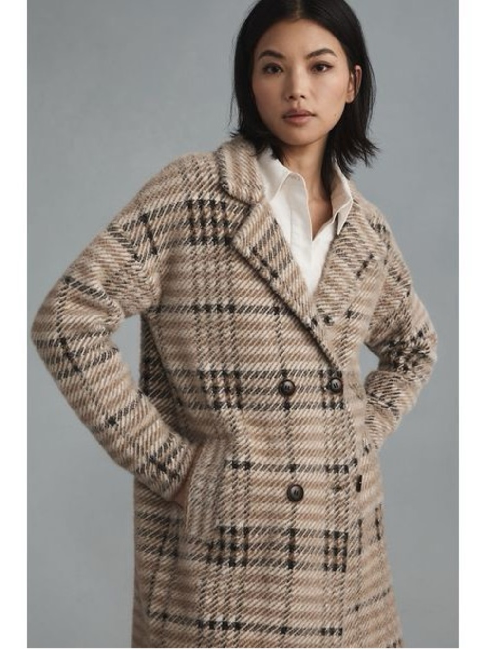 NVLT Women’s Eyelash Bold Check Coatigan size Small